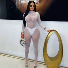 See Through Solid Color Stocking Tight Jumpsuit SFY-822