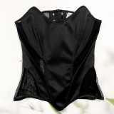 Mesh Patchwork Tie Up Wrap Chest Tops GPBY-7411