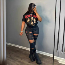 Letter Print Short Sleeve T Shirt HMYI-11319