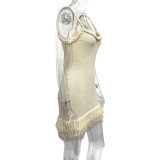 Solid Color Tassel Sling Mini Dress GQNF-Y00140DM