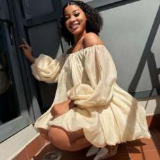 Plus Size Puff Sleeve One Shoulder Midi Dress NNWF-8152