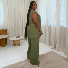 Plus Size Sleeveless Loose Two Piece Pants Set NNWF-8146