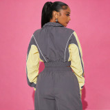 Plus Size Contrast Color Patchwork Drawstring Pants Suit YNSF-8022