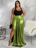 Plus Size Solid Color Press Pleated Split Long Skirts NNWF-6086