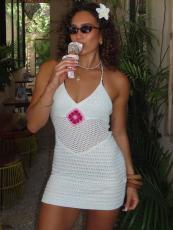 Solid Color Knits V Neck Backless Mini Dress GQNF-F00051D