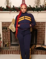 Contrast Color Sport Coat Two Piece Pants Set GBGF-251231