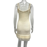 Solid Color Tassel Sling Mini Dress GQNF-Y00140DM