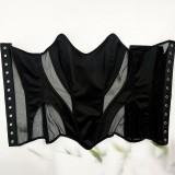 Mesh Patchwork Tie Up Wrap Chest Tops GPBY-7411