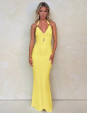 Solid Color Halterneck Sexy Backless Maxi Dress GQNF-Y00138DC