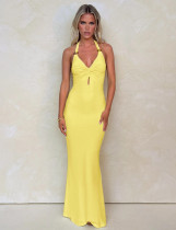 Solid Color Halterneck Sexy Backless Maxi Dress GQNF-Y00138DC