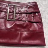 PU Leather Belt Patchwork Skirt GPBY-769
