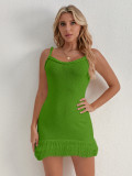Solid Color Tassel Sling Mini Dress GQNF-Y00140DM