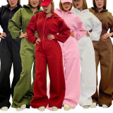 Fashion Zipper Hooded Sport Soiid Color Jumpsuit SFY-818