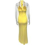 Solid Color Halterneck Sexy Backless Maxi Dress GQNF-Y00138DC