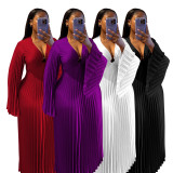 Plus Size Pleated Long Sleeve Maxi Dress NNWF-8154
