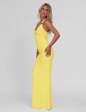 Solid Color Halterneck Sexy Backless Maxi Dress GQNF-Y00138DC