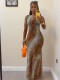 Leopard Print Long Sleeve Maxi Dress GXHF-81027