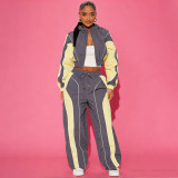 Plus Size Contrast Color Patchwork Drawstring Pants Suit YNSF-8022