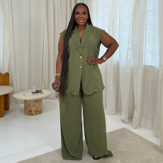 Plus Size Sleeveless Loose Two Piece Pants Set NNWF-8146
