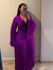 Plus Size Pleated Long Sleeve Maxi Dress NNWF-8154