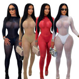 See Through Solid Color Stocking Tight Jumpsuit SFY-822