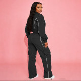 Plus Size Long Sleeve Zipper Jackets Two Piece Pants Set YNSF-8021