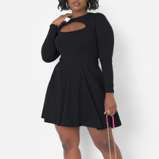 Plus Size Hollow Out Solid Color Mini Dress NNWF-8157