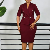 Solid Color Half Sleeve Midi Dress GCZF-8648