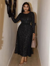 Plus Size Long Sleeve O Neck Maxi Dress NNWF-8150