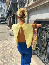 Sweater Sleeveless Back Split Tie Up Tops GQNF-Y00163TM