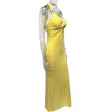 Solid Color Halterneck Sexy Backless Maxi Dress GQNF-Y00138DC