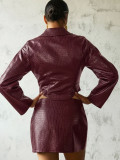 Crocodile-pattern PU Leather Jacket And Skirt Set GPBY-139
