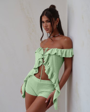 One Shoulder Ruffles Two Piece Shorts Set GQNF-Y00137SM