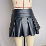 High Waist PU Leather Pleated Skirt GPBY-768