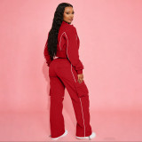 Plus Size Long Sleeve Zipper Jackets Two Piece Pants Set YNSF-8021