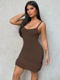Solid Color Tassel Sling Mini Dress GQNF-Y00140DM
