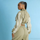 Plus Size Contrast Color Patchwork Drawstring Pants Suit YNSF-8022