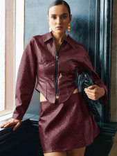 Crocodile-pattern PU Leather Jacket And Skirt Set GPBY-139