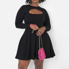 Plus Size Hollow Out Solid Color Mini Dress NNWF-8157