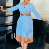 Plus Size Color Block Press Pleated Midi Dress GCZF-8649