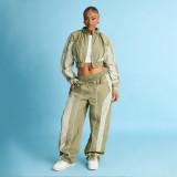 Plus Size Contrast Color Patchwork Drawstring Pants Suit YNSF-8022