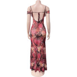 Print Off Shoulder Sexy Maxi Dress GQNF-F00025D