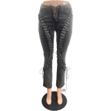 Fashion Washed Tie Up Jeans NYF-8202