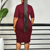 Solid Color Half Sleeve Midi Dress GCZF-8648
