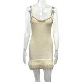 Solid Color Tassel Sling Mini Dress GQNF-Y00140DM