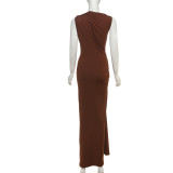 Ruched Sleeveless Off Shoulder Maxi Dress GSLF-K25D74305