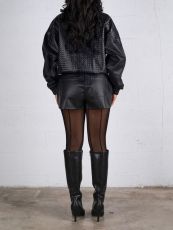 Lapel Zipper Loose Leather Jacket And Shorts Set AIL-339