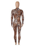 Mesh Leopard Print Long Sleeve Jumpsuit SHD-9575