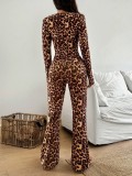 Lace Patchwork Leopard Print Jumpsuit SHD-9591