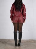 Lapel Zipper Loose Leather Jacket And Shorts Set AIL-339